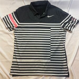 Nike Black, White & Pink Striped Polo Golf Shirt